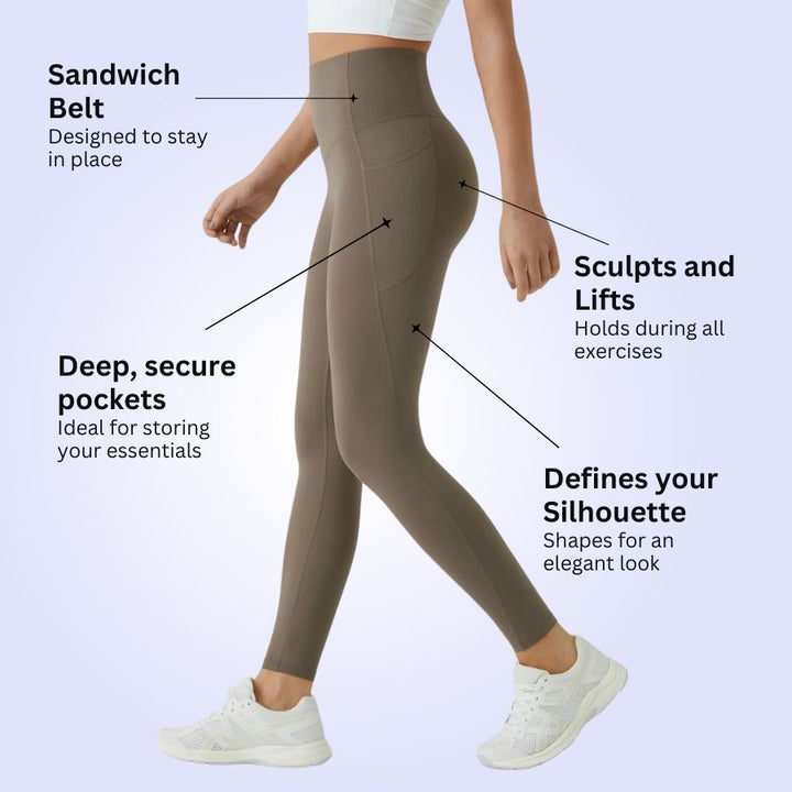 VitalLift™ High Waisted Tummy Control Side Pocket Shaping Training UltraSculpt Leggings